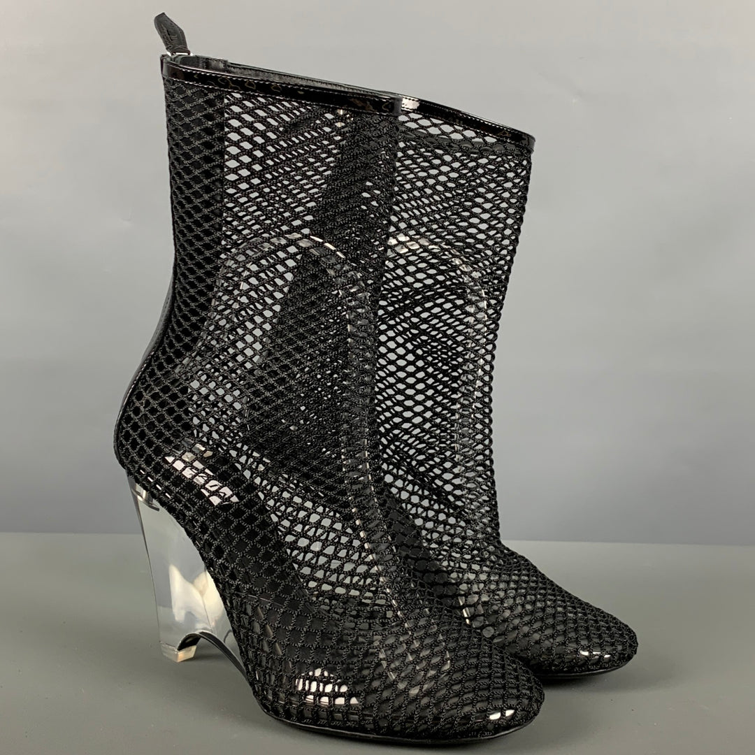 ALAIA Size 7 Black Clear Wedge Boots