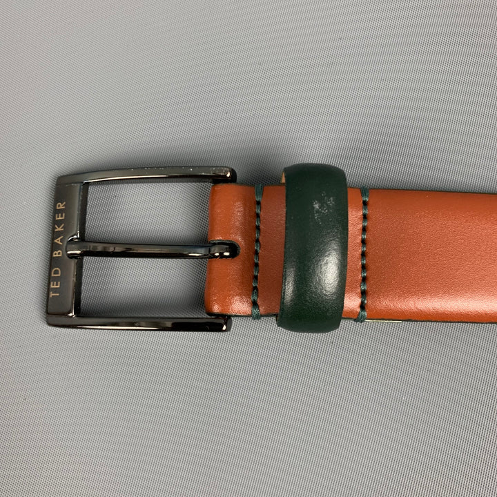 TED BAKER Size 34 Brown Green Leather Belt