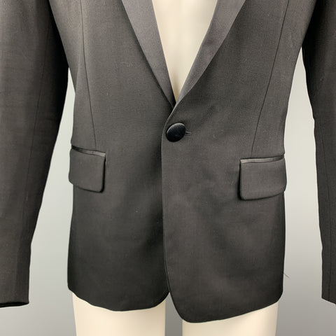 DSQUARED2 Size 40 Black Wool Blend Satin Peak Lapel Tuxedo Jacket
