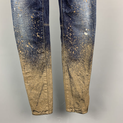 DSQUARED2 Size 2 Blue Cotton Paint Splattered Cuff Zipper Five Pockets Jeans