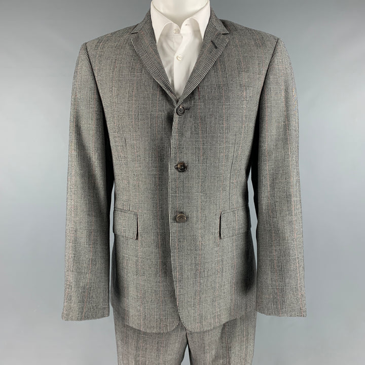 THOM BROWNE Size 40 Black White Glenplaid Wool Notch Lapel Suit