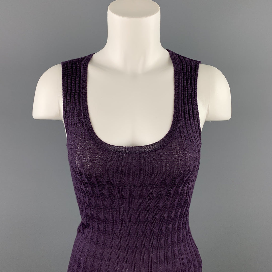 M MISSONI Size 2 Purple Knitted Textured Wool / Viscose Casual Sleeveless Top