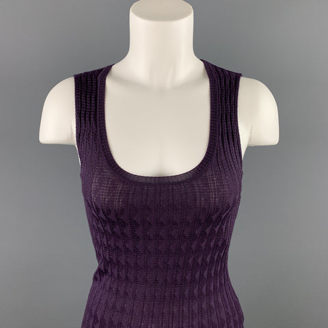 M MISSONI Taille 2 Haut sans manches décontracté en laine texturée tricotée violette / viscose