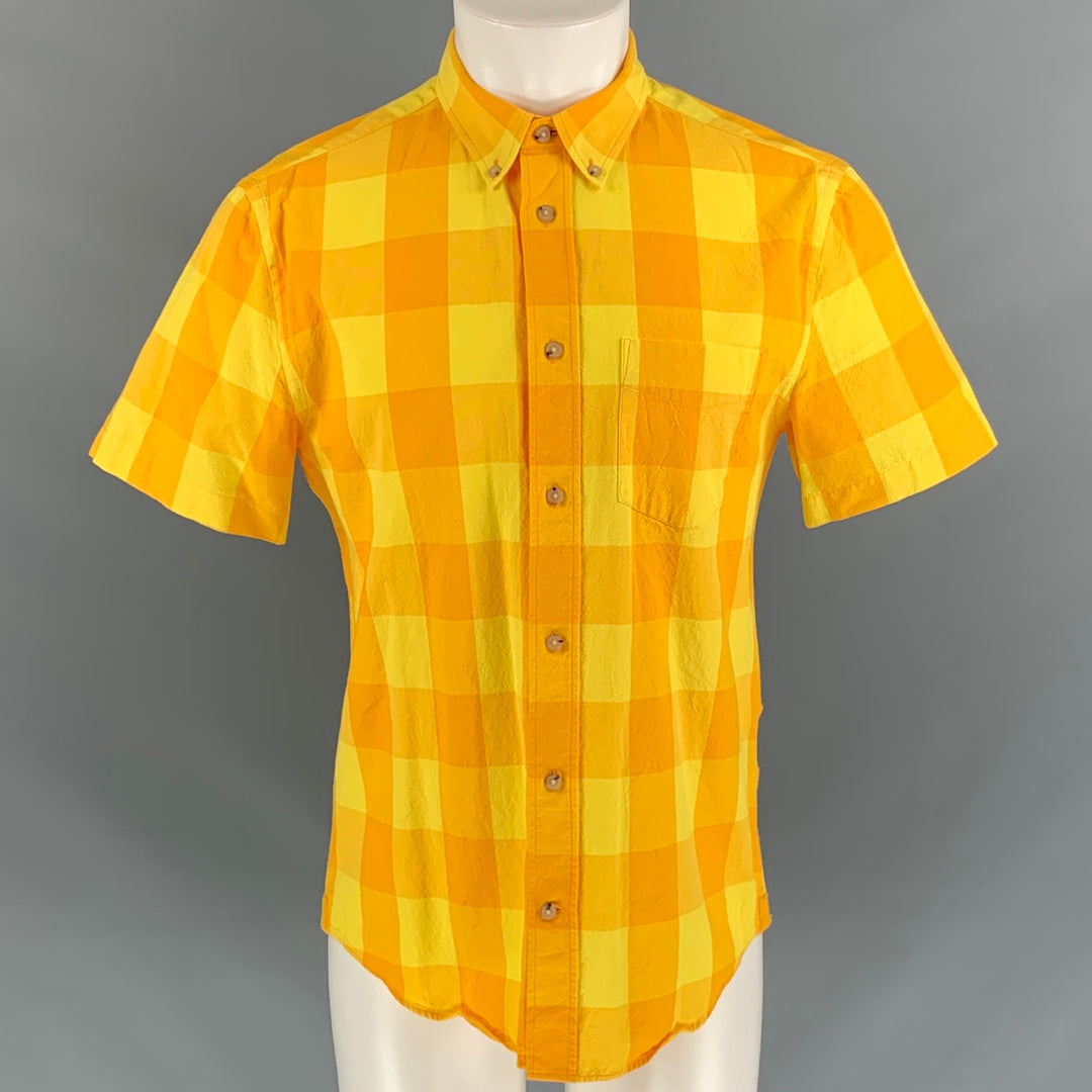 ACNE STUDIOS Size M Yellow Orange Squares Cotton Button Down Short Sleeve Shirt