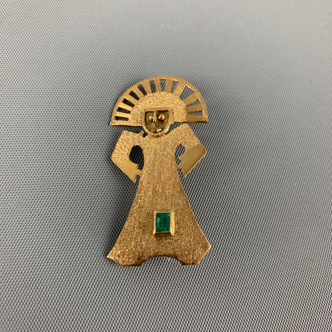 Broche VINTAGE en or 18 carats avec figures en pierre verte