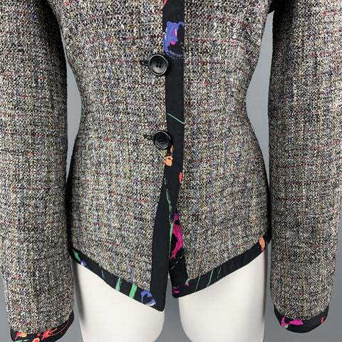 ARMANI COLLEZIONI Size 8 Grey Multi Color Tweed Floral Trim Blazer