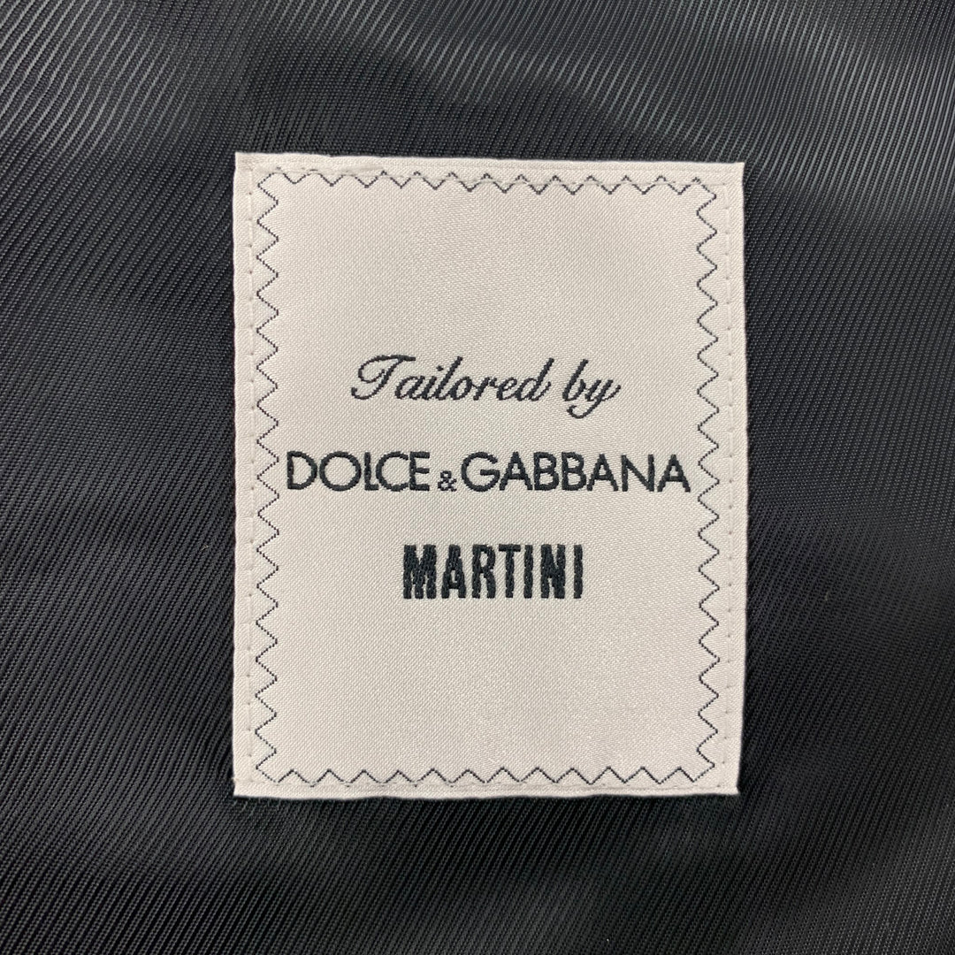 DOLCE & GABBANA Size 42 Navy & Black Print Velvet Notch Lapel Sport Coat