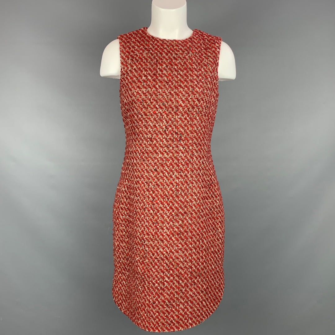 LORO PIANA Size 6 Red & Taupe Textured Boucle Cashmere Blend Shift Dress