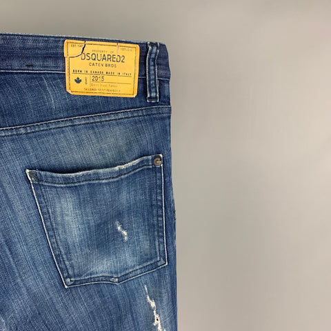 DSQUARED2 Size 30 Blue Distressed Cotton Skinny Jeans