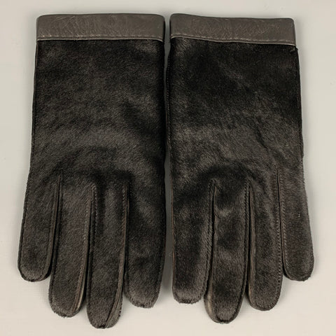 BERGDORF GOODMAN Size 8.5 Black Calf Hair Leather Gloves