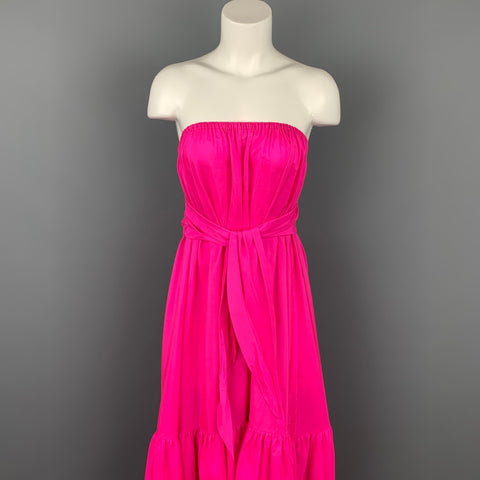 ANAAK Taille 2 Robe Sakura sans bretelles en soie à volants fuchsia