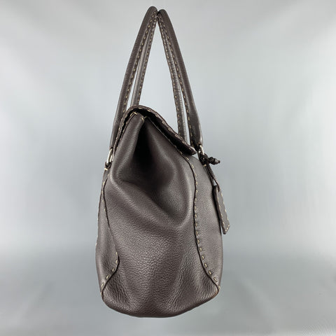 FENDI Selleria Brown leather Contrast Stitch Borsa Linda Grande Handbag