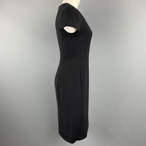 RALPH LAUREN Size 6 Black Stretch Wool Squared V Neck Shift Dress