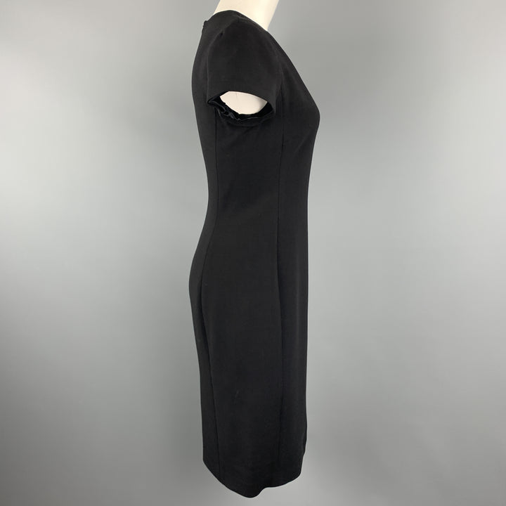 RALPH LAUREN Talla 6 Vestido recto con cuello en V cuadrado de lana elástica negra
