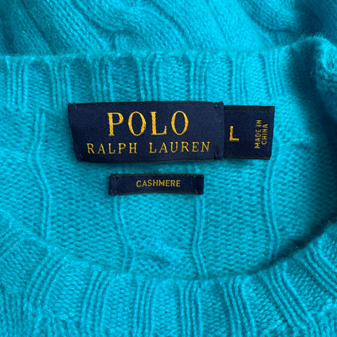 POLO par RALPH LAUREN Taille L Pull en tricot torsadé en cachemire aqua