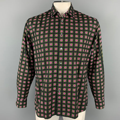 TED BAKER Size L Black & Pink Dot Print Cotton Button Up Long Sleeve Shirt