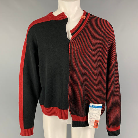 MAISON MIHARA YASUHIRO Size M Black Red Mixed Pattern Asymmetrical Sweater
