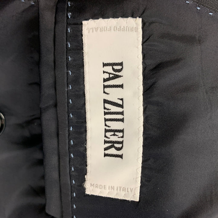 PAL ZILERI Size 40 Black Blue Stripe Wool Double Breasted Suit