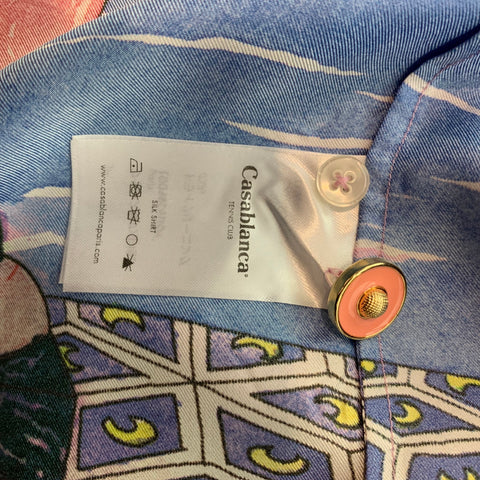 CASABLANCA Size L Multi-Color Print Silk Button Up Long Sleeve Shirt