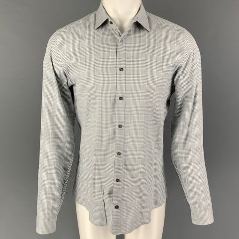 GUCCI Size S Grey White Plaid Cotton Button Up Long Sleeve Shirt