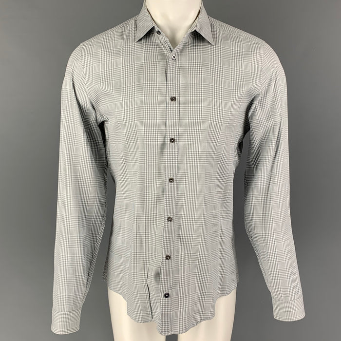 GUCCI Size S Grey White Plaid Cotton Button Up Long Sleeve Shirt