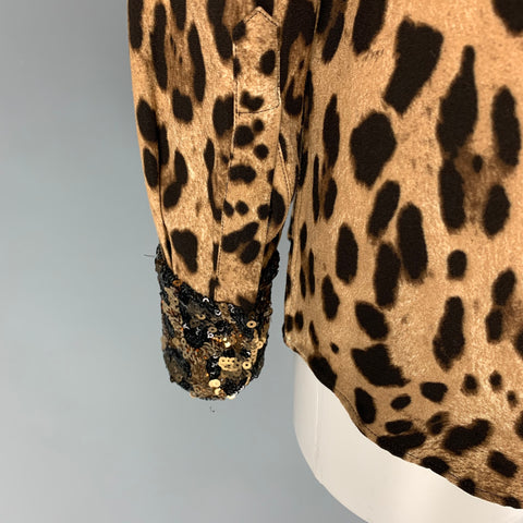 DOLCE & GABBANA Size S Tan Brown Viscose Blend Animal Print Hidden Placket Shirt