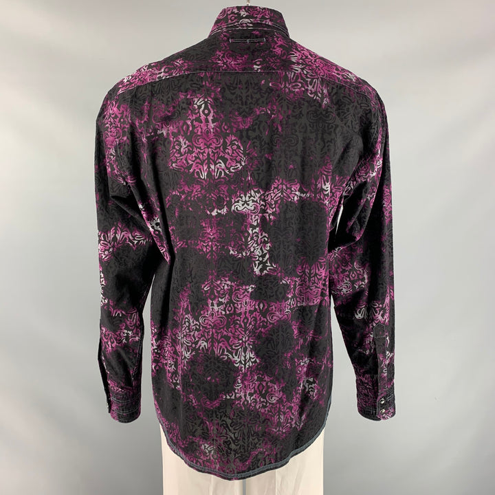 GEORG ROTH Size XXL Purple & Black Print Cotton Snaps Long Sleeve Shirt