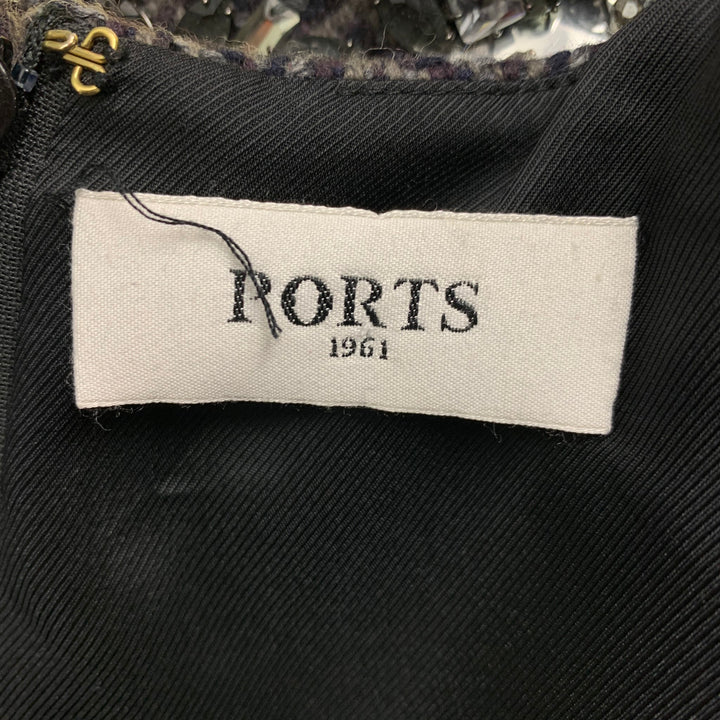 PORTS 1961 Size 4 Gray Navy Herringbone Fleece Wool Polyamide Dress Top