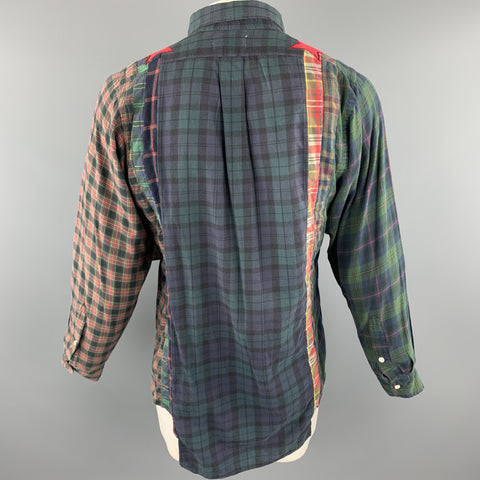 BOWWOW Size XL Multi-Color Plaid Cotton Button Down Long Sleeve Shirt