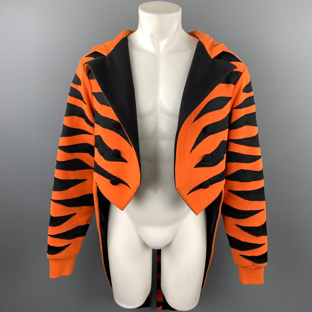 ADIDAS by JEREMY SCOTT Size L Orange & Black Tiger Cotton Hooded Open Front Jacket