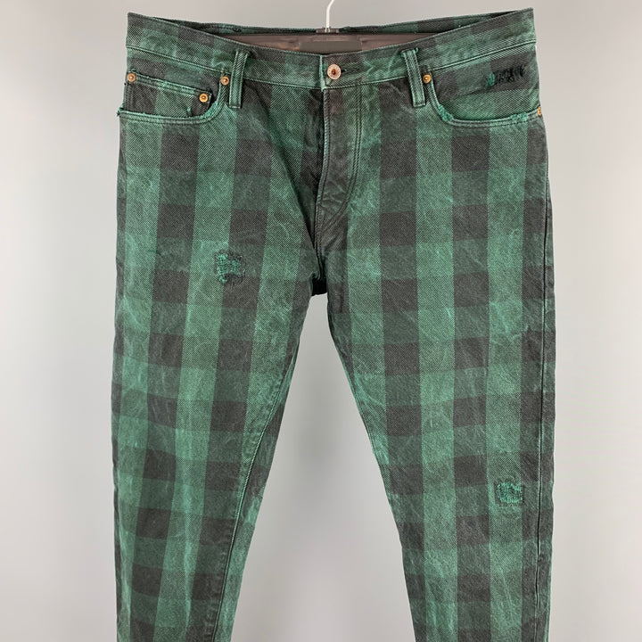 RUGBY RALPH LAUREN Size 36 Green & Black Buffalo Plaid Denim Button Fly Jeans