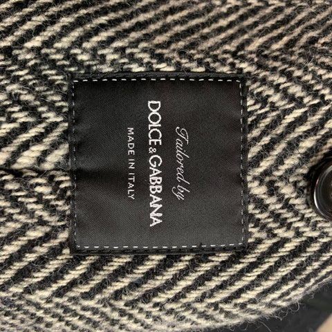 DOLCE & GABBANA Oversized Size 38 Black & White Herringbone Wool Double Breasted Coat