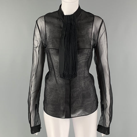 VALENTINO Hiver 2008 Size 8 Black Silk See Through Blouse
