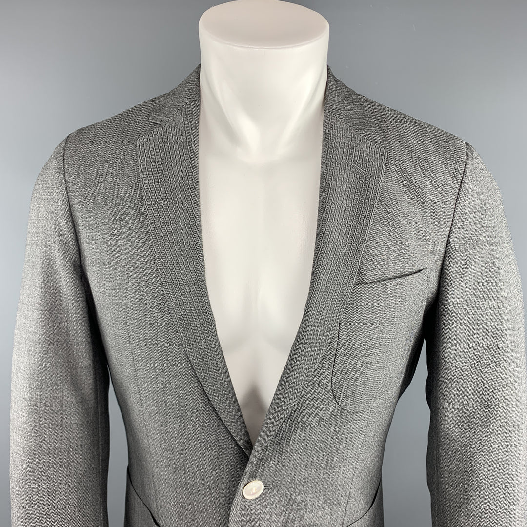 HUGO BOSS Size 38 Gray Herringbone Wool Notch Lapel Sport Coat