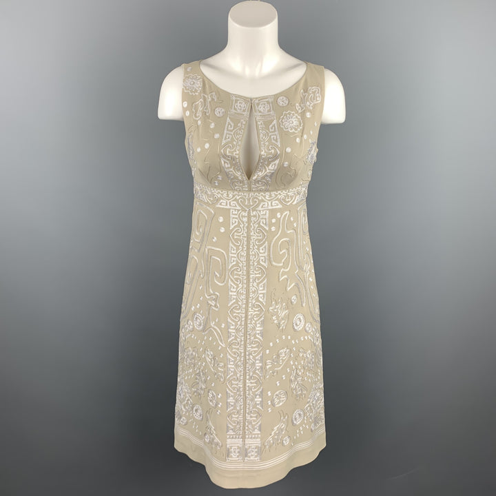 CHRISTIAN LACROIX Size 4 Beige Embroidered Silk Cocktail Shift Dress