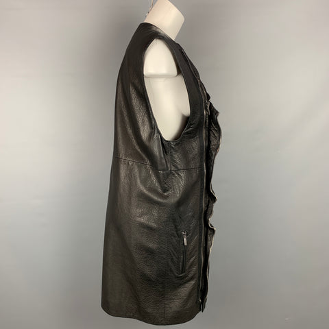 HAIDER ACKERMANN Chaleco largo de cuero negro con doble cremallera talla S