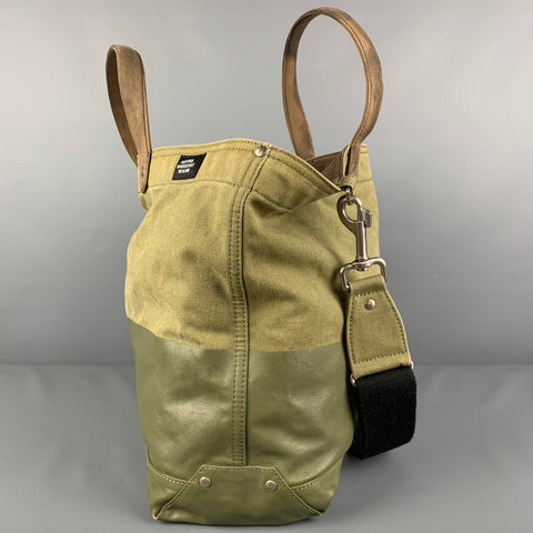 JACK SPADE Olive Green Two Tone Coated Canvas Tote Bag