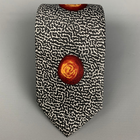 CLAUDE MONTANA Black White Circle Print Silk Tie
