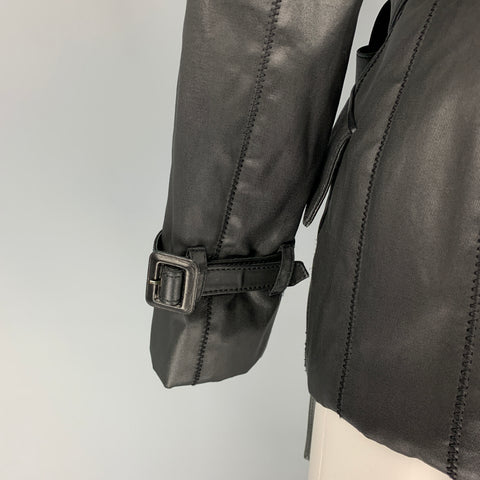 JEAN PAUL GAULTIER Size 6 Black Coated Cotton Double Breasted Belted Jacket