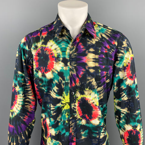 DRIES VAN NOTEN FW19 Size M Multi-Color Tie Dye Cotton Button Up Long Sleeve Shirt
