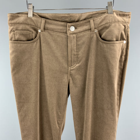 LORO PIANA Size 12 Taupe Cotton / Elastane  Dress Pants