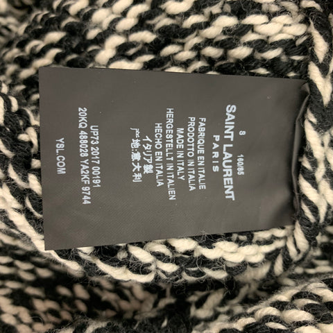 SAINT LAURENT Size S Black White Wool Donegal Turtleneck Sweater