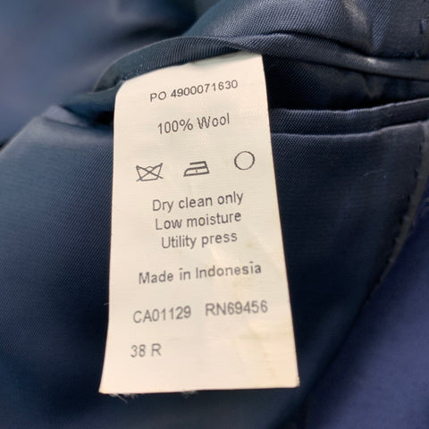CALVIN KLEIN Size 38 Blue Solid Wool Notch Lapel Suit