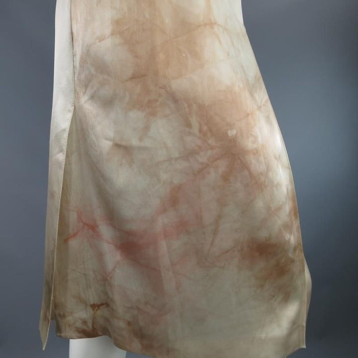 PRADA US 4 / IT 40 Beige & Blush Marbled Silk Satin Pleated Wrap Skirt
