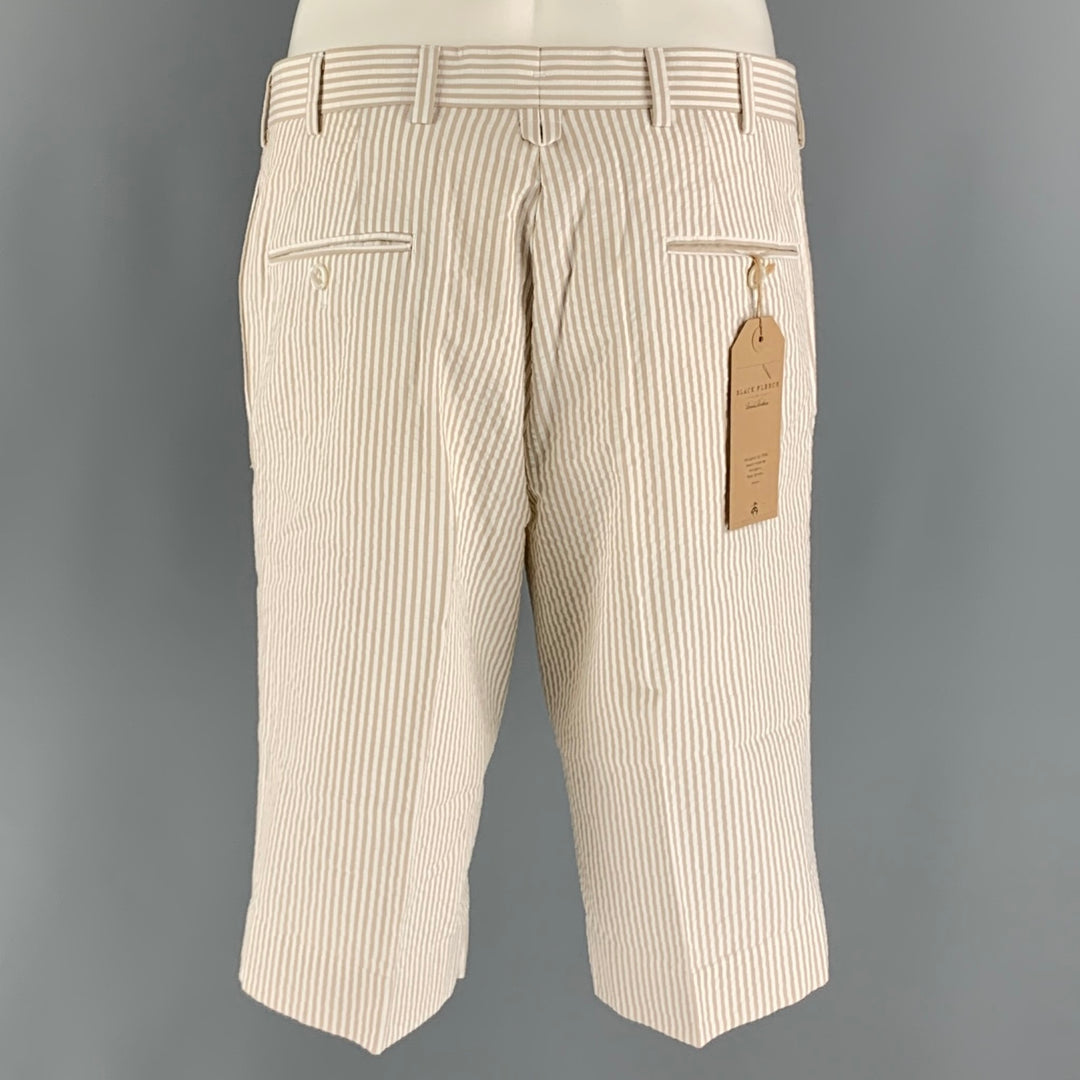 BLACK FLEECE Size 32 Khaki White Seersucker Cotton Button Fly Shorts
