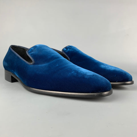 RON WHITE Size 10.5 Blue Velvet Slip On Loafers