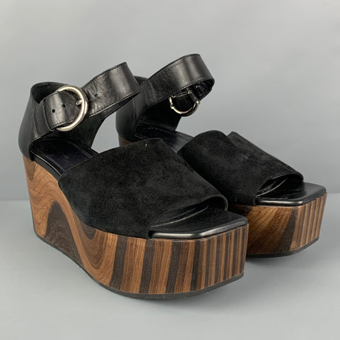 CELINE Size 8 Black Brown Platform Wedges