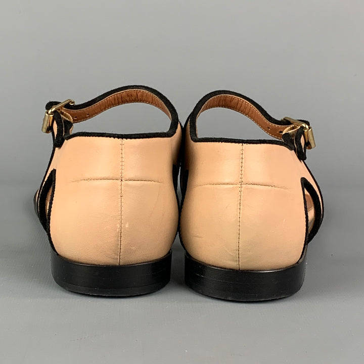GIVENCHY Size 8 Tan & Black Red Leather Flat Sandals