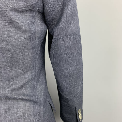 BROOKS BROTHERS Size 36 Navy Heather Wool Notch Lapel Elbow Patch Blazer