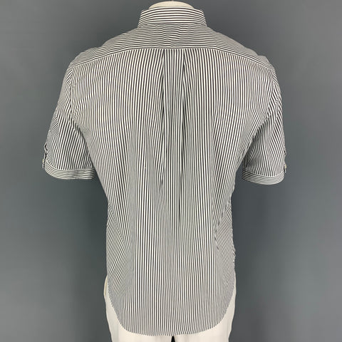 ALEXANDER MCQUEEN Size L Black White Stripe Cotton Short Sleeve Shirt
